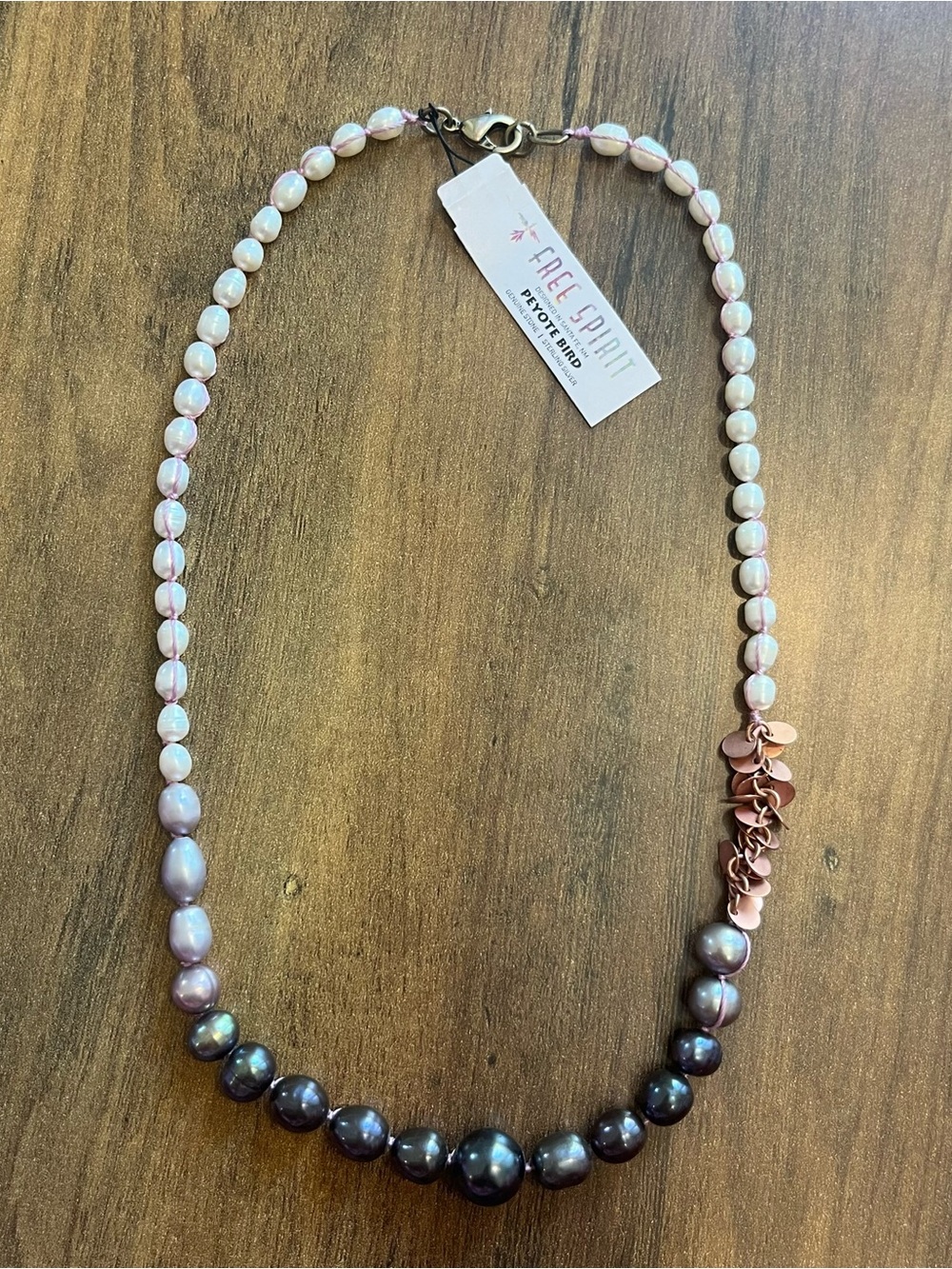 Peyote Bird Free Spirit Ombré Pearl Necklace Rose Gold Charm NWT